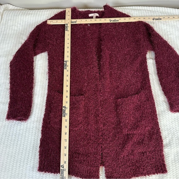 Love Tree Womens Maroon Fuzzy Popcorn Eyelash Sweater Cardigan Pockets Large - Picture 8 of 10